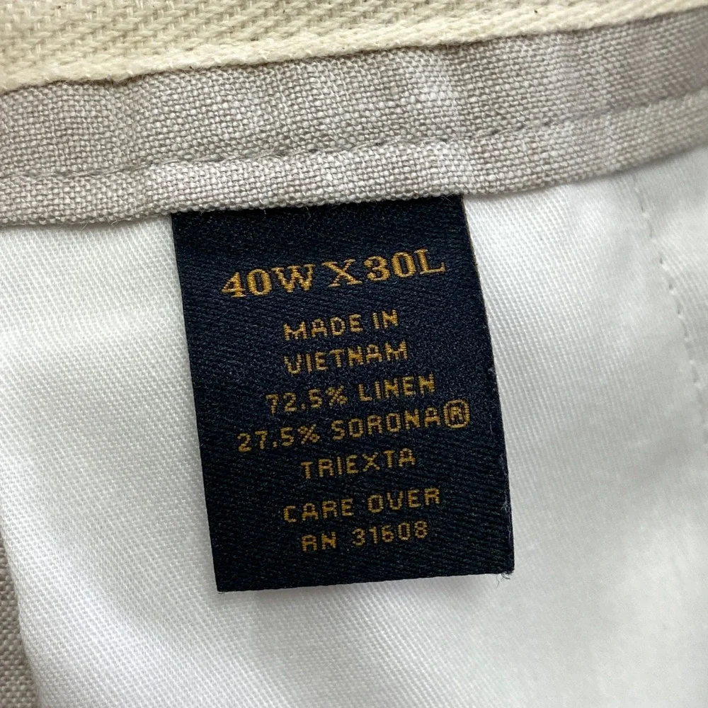 Jos A Bank Pants Men 40x30 Linen Blend Tailored Fit Gray Quiet Luxury Drawstring